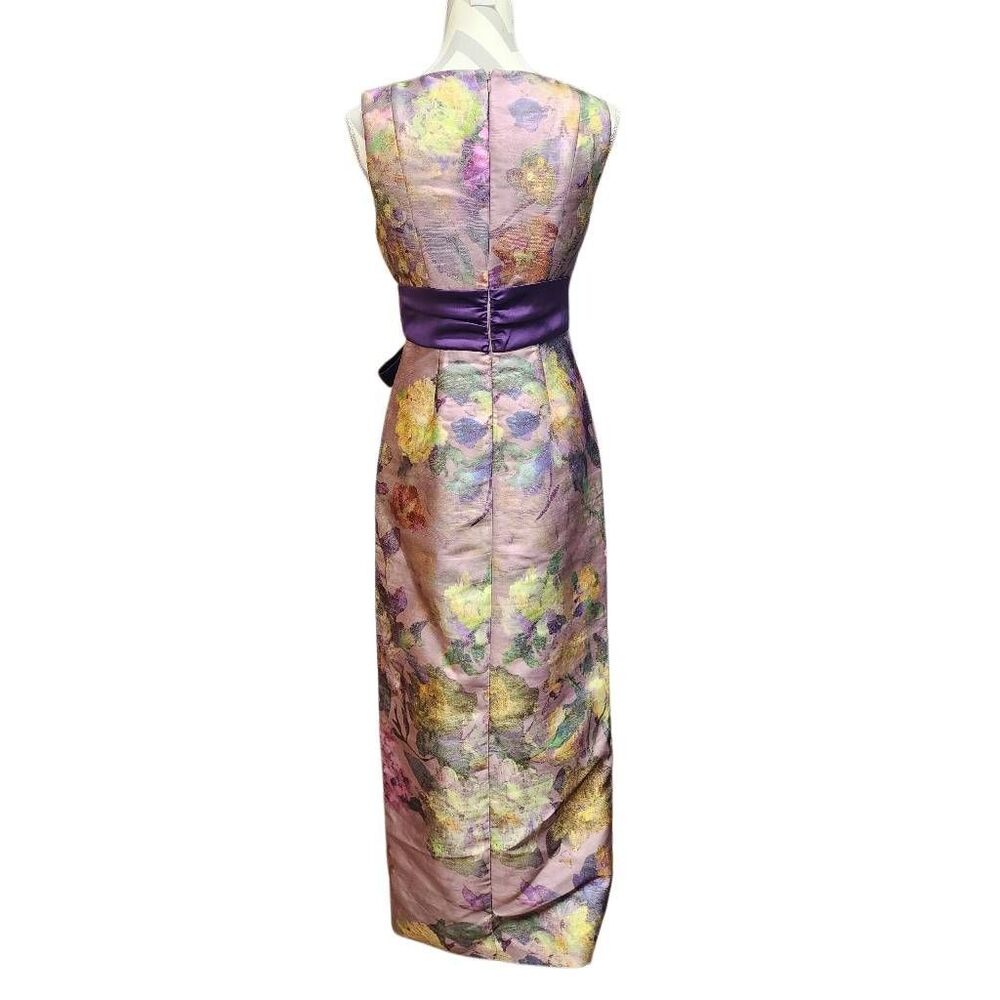 Kay Unger Cosette Column Gown Floral Sleeveless Purple Sash Dress Size 4 - Picture 4 of 10